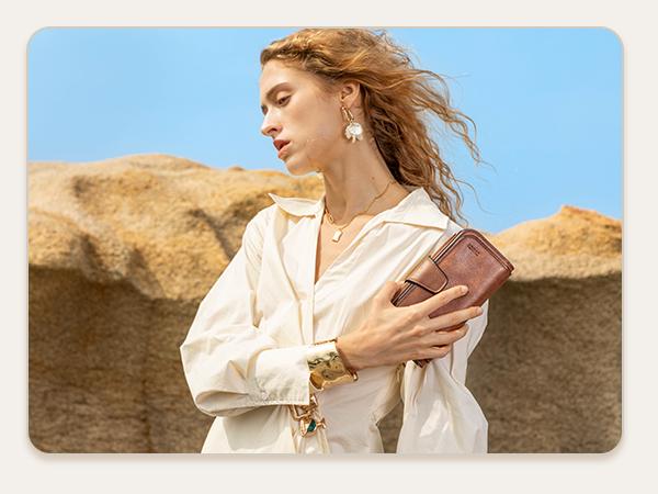 CLUCI TikTokShopSpringGlowUp Women and Men Wallet Leather RFID Blocking Designer Trifold Card Holder Ladies Clutch with ID Window RFID Credit Cute Gift for Men