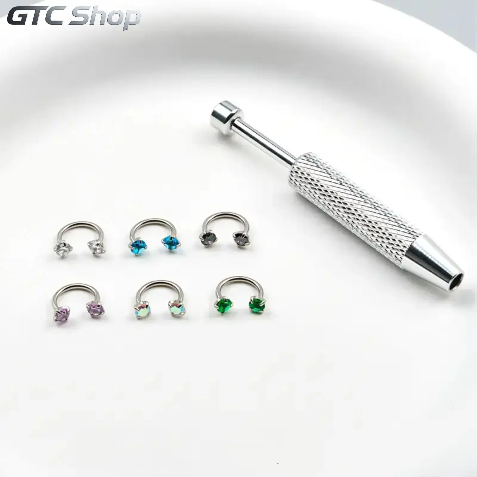 6-Pack 316L Medical Grade Titanium Steel Horseshoe Nose Rings Set, 18G 1.0mm Internally Threaded Gem Nostril Hoops, Secure-Hold Nose Screw Jewelry with Free Ball Holder & Guiding Needle for Body Piercing