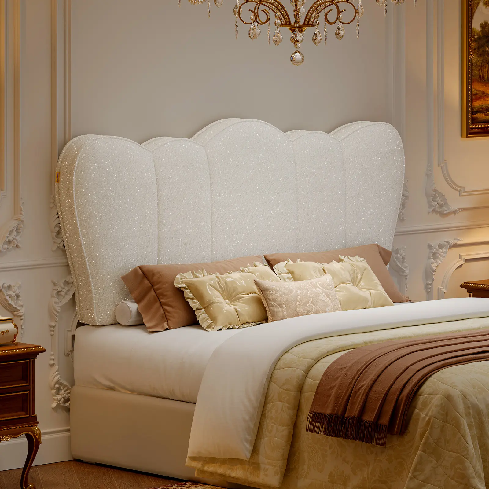 Pinmoco Adjustable Cloud Upholstered Headboard - Soft Chenille Fabric, Crown-Shaped Design, Height-Adjustable Metal Legs【Headboard Only】, Adjustable Cloud Headboard Modern Bedroom Furniture