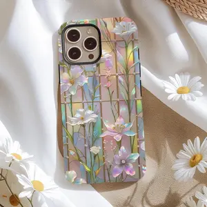 Wildflower StainedGlass Opal Color Printed Phone Case for iPhone 16 15 14 13 pro max 16e case Coquette Romantic Aesthetic Phone Case