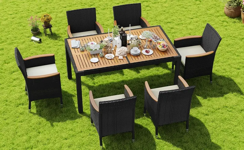 【3 Packages Delivery】Yaheetech 5/7/9-Piece Patio Furniture Set, Outdoor Dining Table with 6 Chairs, Rattan Conversation Set with Soft Cushions for Backyard Deck Garden,