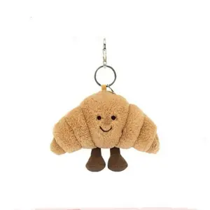 Cute Plush Keychain, Kawaii Animal & Food Charm, Bear Eggplant Croissant Keyring, Gift Aesthetic
