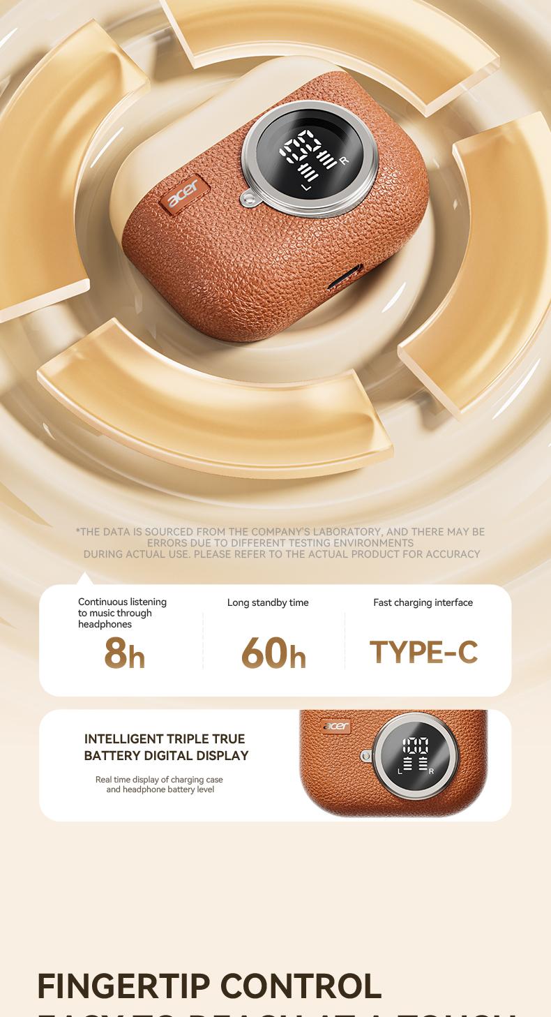 acer OHR508 Wireless Stereo Earbuds, In-Ear Noise-Canceling Earphones, Extra Long Battery Life, Universal Fit for Men and Women, Comfortable Wear, Noise Isolation Headphones, HIFI Sound Quality Music Headset Beige Audio Electronic