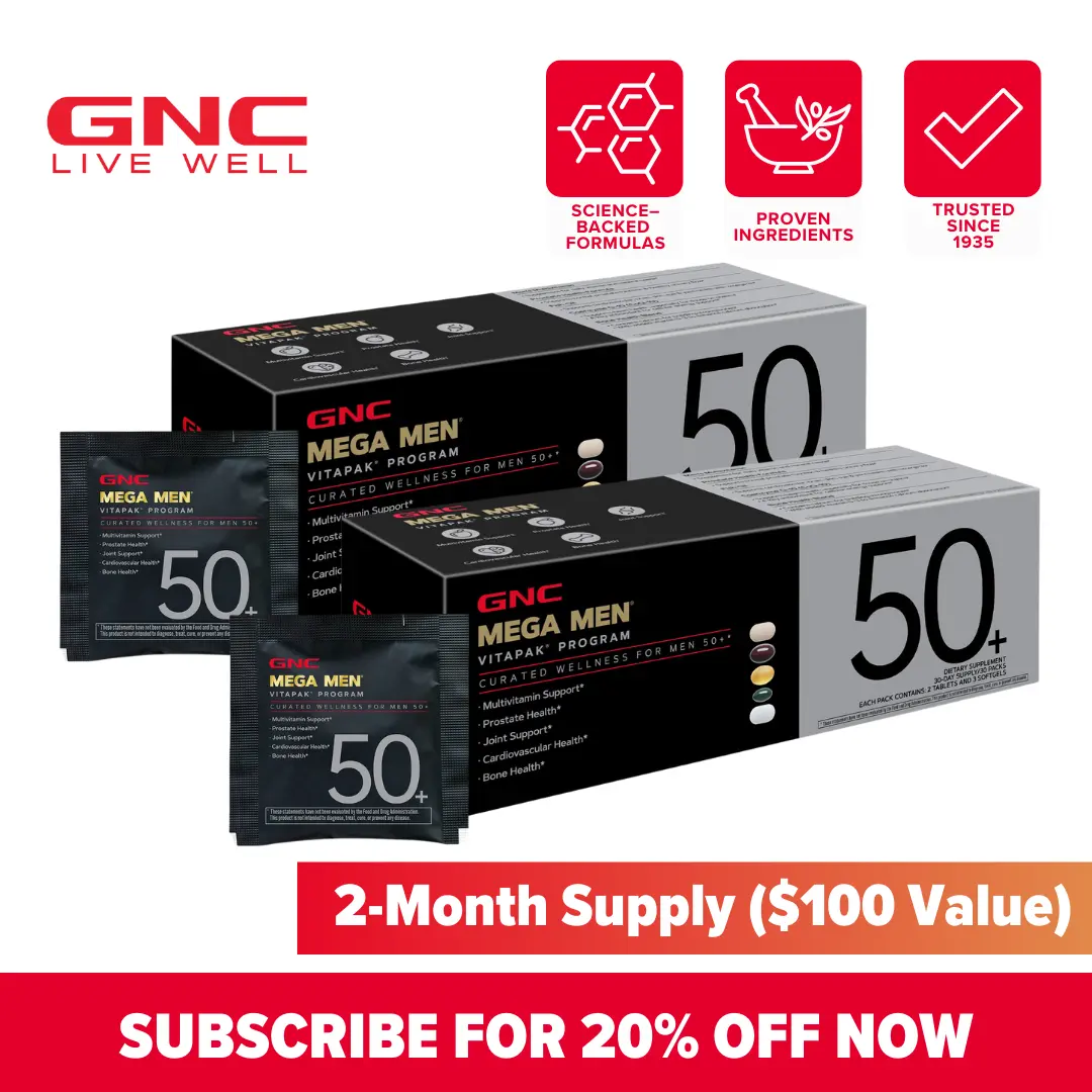 GNC 2-Pack Bundle: Mega Men's 50+ Vitapak, 5-in-1, Multivitamin, Stress & Bone Support, healthcare, Dietary Supplement, Overall Wellness, Fitness