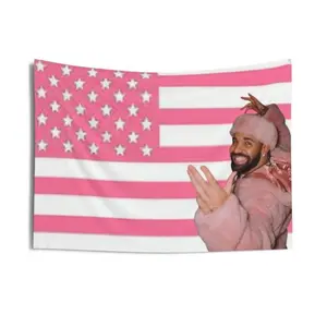 Pink Smiley Drake on a Pink American Flag; Drake American Flag Tapestry Home Decor Supplies Decoration