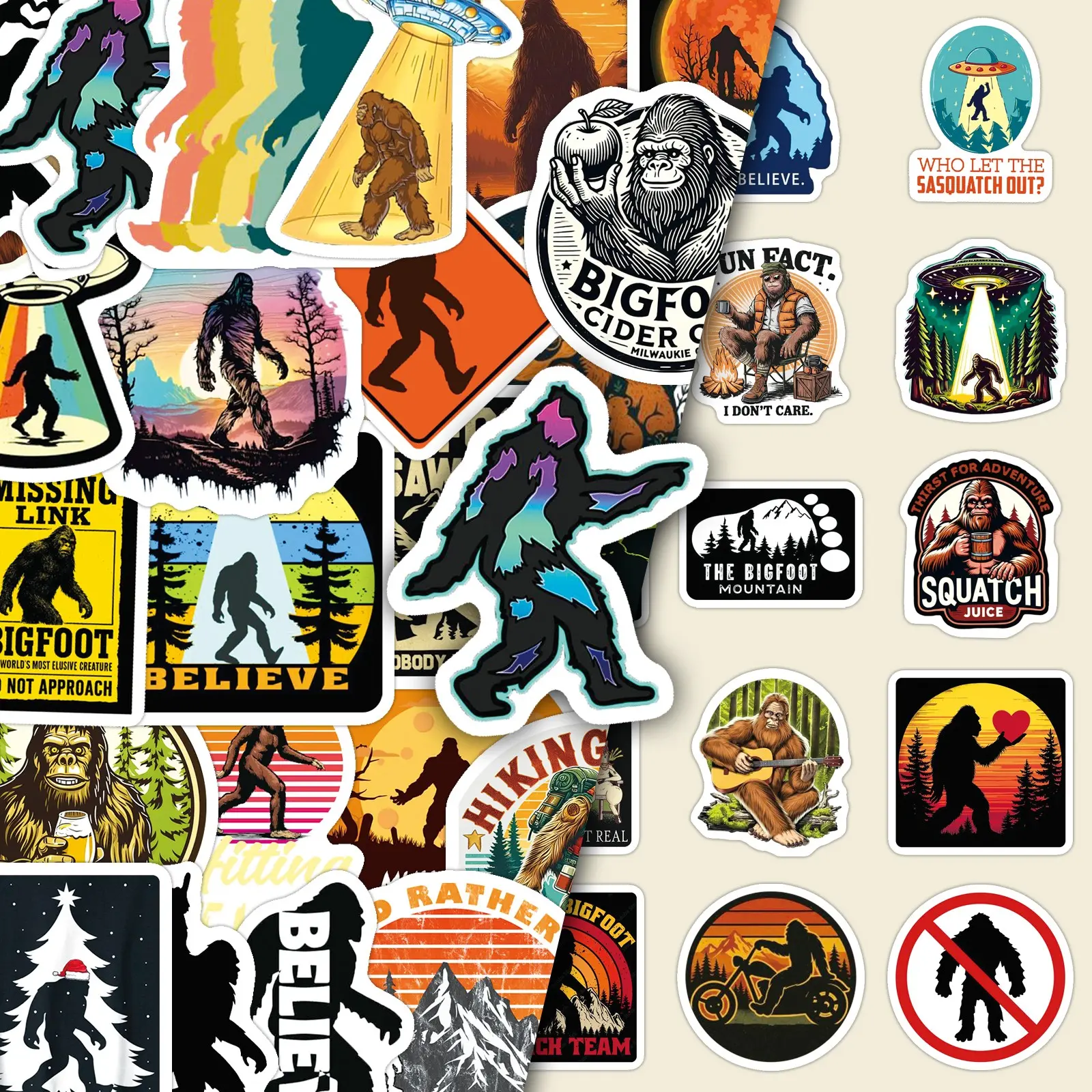 50 Unique Bigfoot Personality Stickers - Creative DIY Decals for Scrapbooks, Phone Cases, Suitcases & Skateboards Accessories