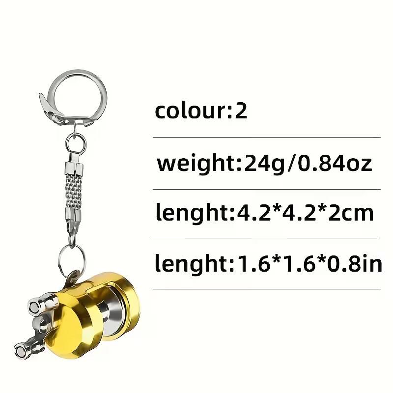 Metal Fishing Reel Keychain Mini Decorative Pendant with Movable Key for Fishermen's Accessories Gold & Silver Options