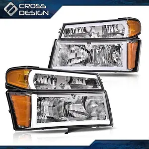 CROSSDESIGN Fit For 2004-2012 Chevy Colorado GMC Canyon LED DRL Chrome Headlights Lamp LH&RH