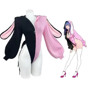 Cute Knitted Bunny Suit Christmas with Fuzzy Rabbit Ears Anime Cosplay Costume Underwear for Women Plus Size Lingerie Fancy Nancy Outfits for Halloween Jumpsuit Black Clothes Womenswear Everyday Soft Fabric Love Matching Streetwear Style
