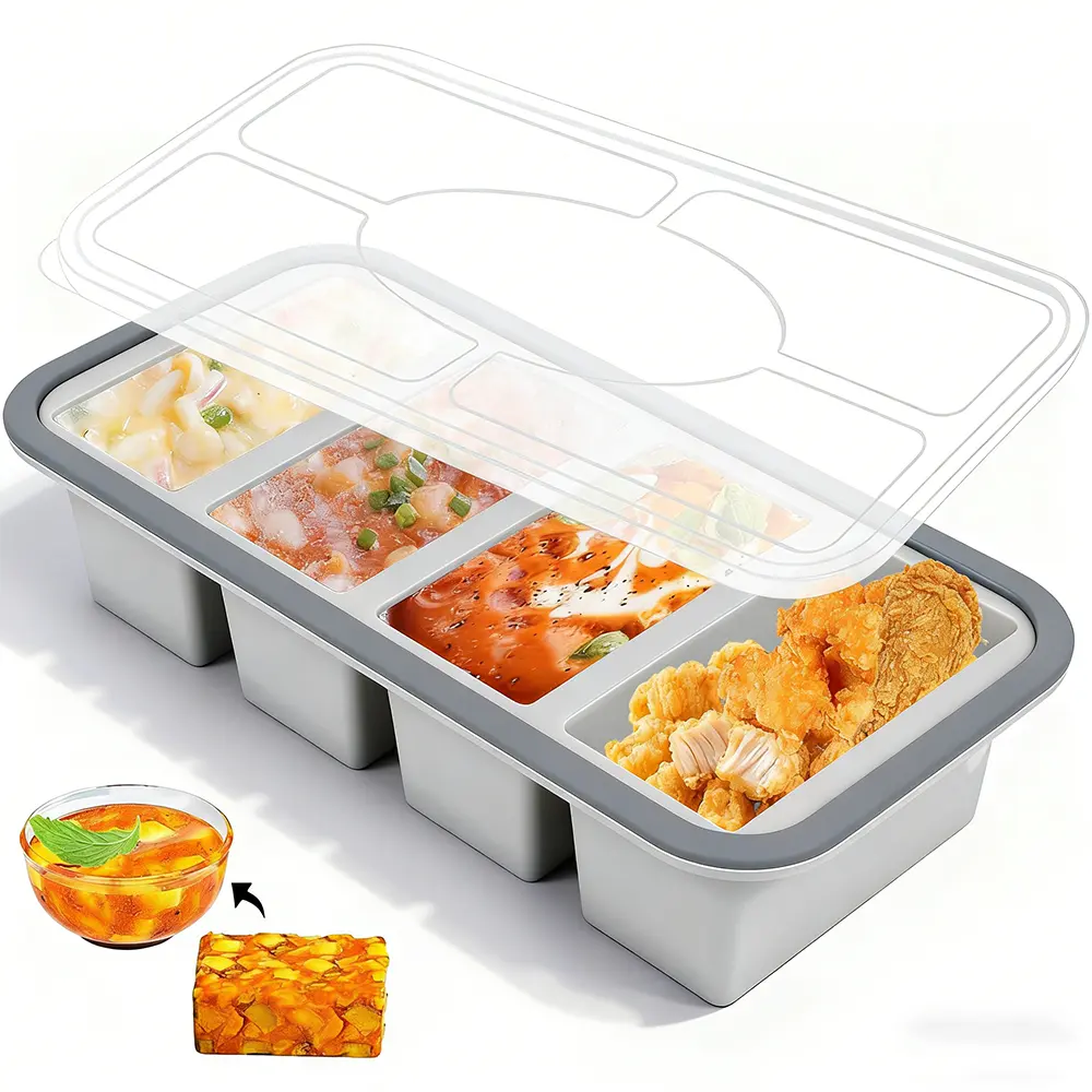 Reusable Silicone Freezer Safe Tray with Lid - Oven, Microwave, Dishwasher-Safe Kitchen Utensil for Healthy Meal Prep, Portion Control, Practical Containers That Maintains Freshness
