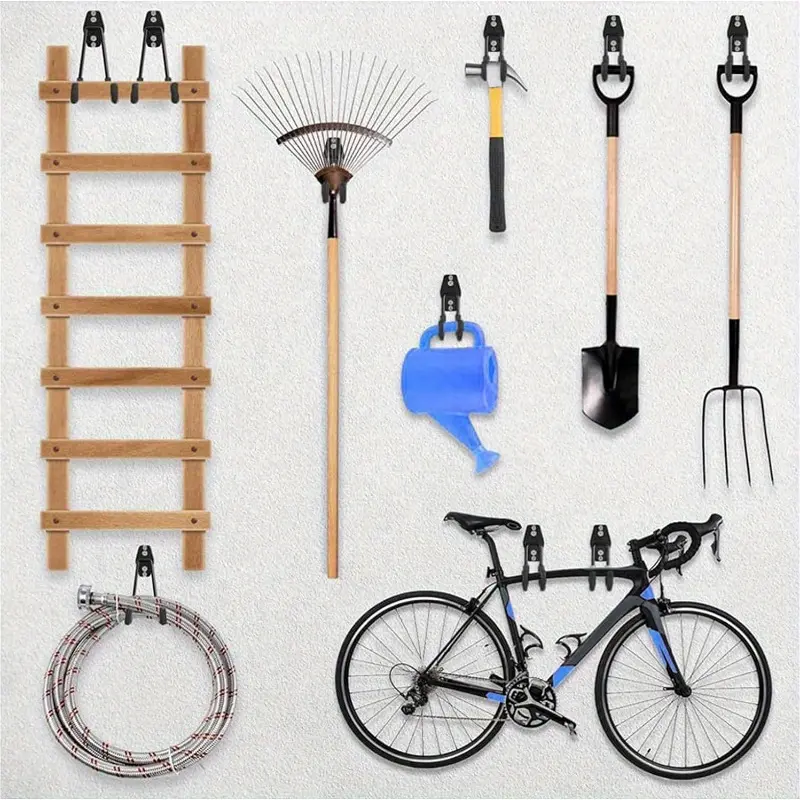 Heavy-Duty Dual-Color Metal Tool Hooks, Wall-Mounted Garage Organizer for Ladders & Bikes, Rust-Resistant, Sturdy Construction, Rustproof Sturdy Hooks