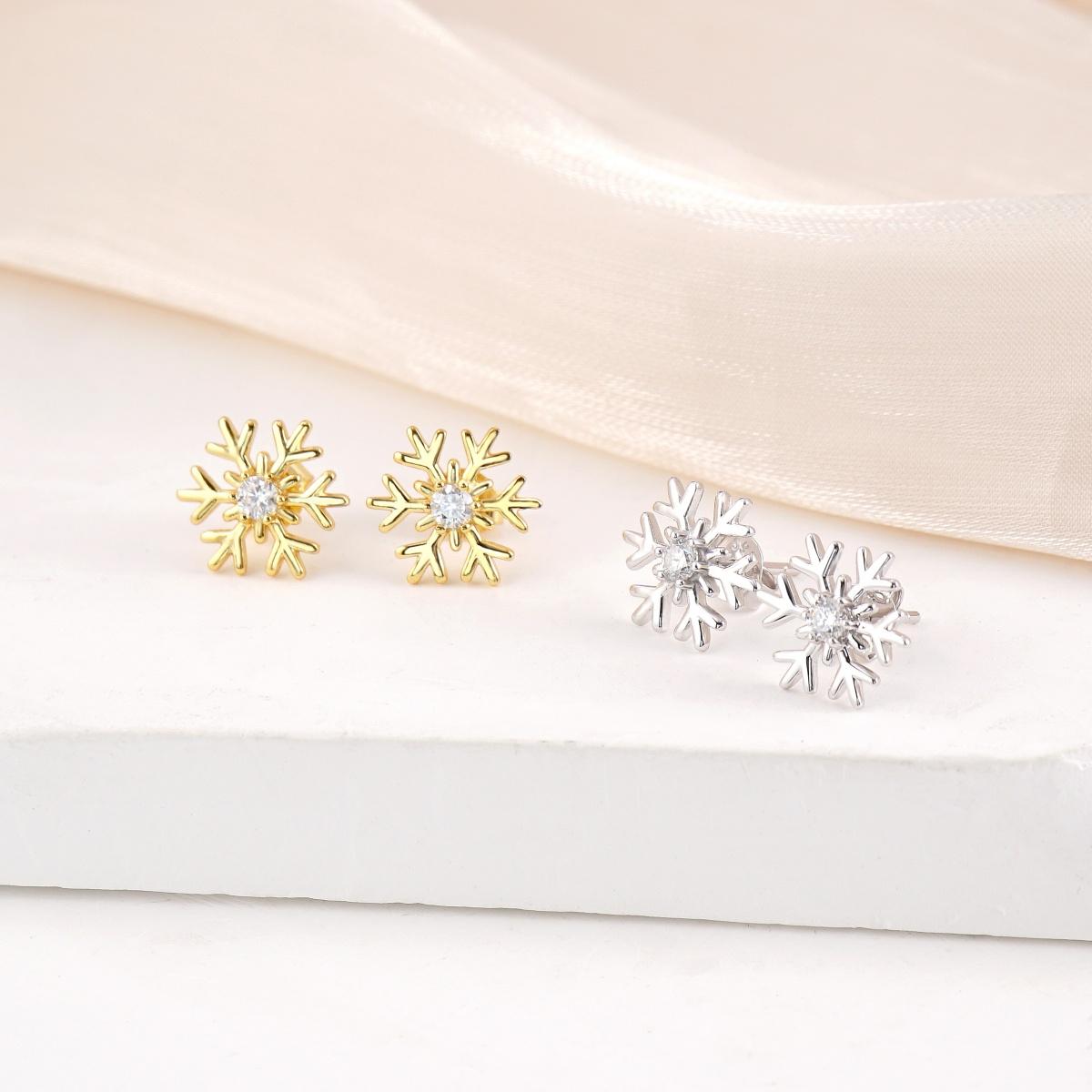 Delzzad Romantic Icy Snowflake Stud Earrings Synthetic Moissanite S925 Earring Jewelry Perfect Birthday Engagement Anniversary Christmas Gift