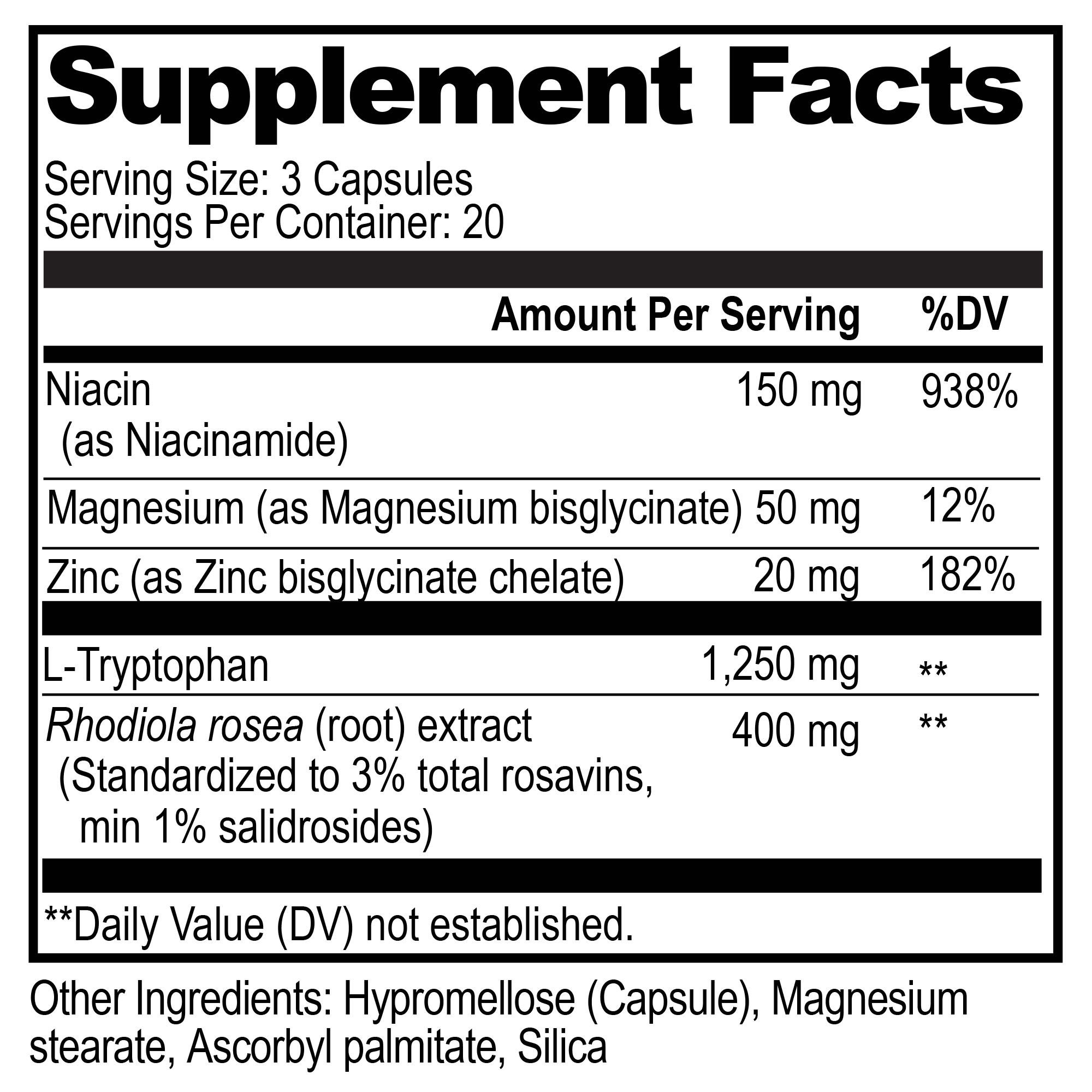Serotonin Brain Food - Support mood with stress control supplement.* Greater sense of calm with L-Tryptophan, Magnesium, zinc, and more.* Serotonin Brain Food - Support mood with stress control supplement.* Greater sense of calm with L-Tryptophan, Magnesium, zinc, and more.*