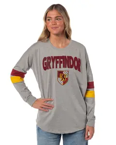 Harry Potter Women's Hogwarts Four Houses Crest Varsity Jersey Adult Junior's Long Sleeve T-Shirt