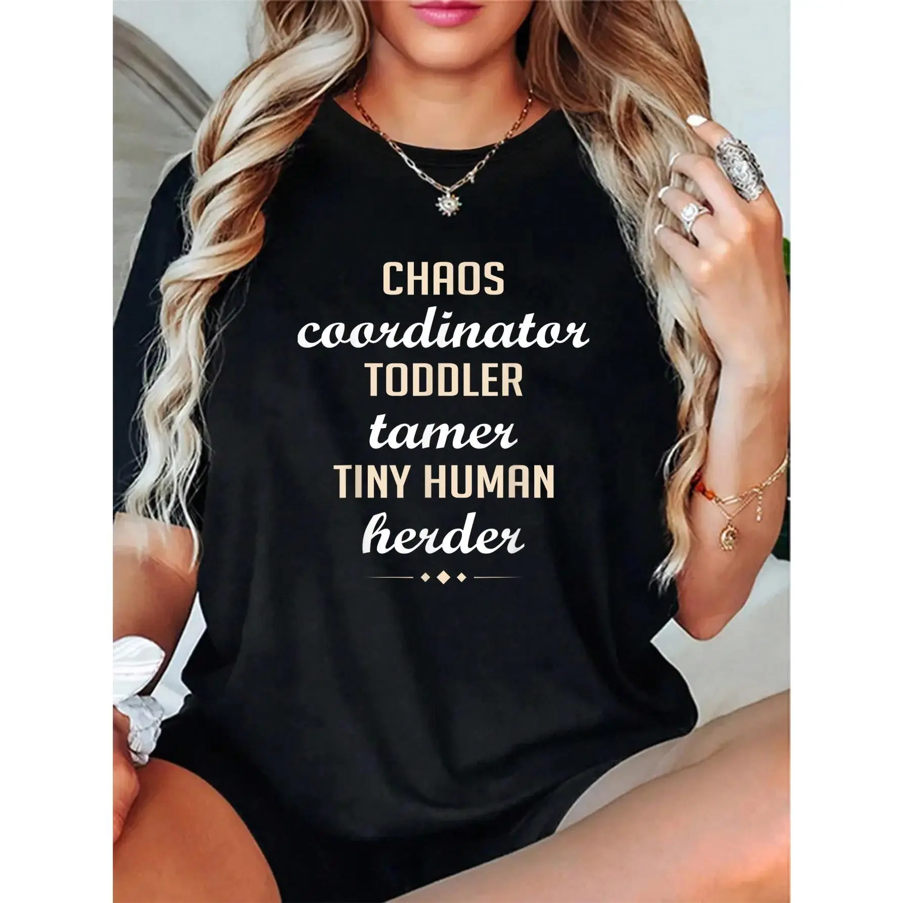 Women's 100% Soft Cotton Crew Neck Short-Sleeve Top - Unisex Style, Chaos Coordinator/Toddler Tamer/Tiny Human Herder Print, Breathable Everyday Fit, Choose Love Not Fear Tee, Fabric, Tshirt, Round Neck