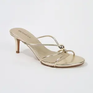 BERNESS Fifi Minimal Strap Kitten Heel Sandals - Stiletto Heel, Open Toe, Slip On, Summer Footwear, Metallic Accent, Comfortable Footbed, Versatile for Weddings & Parties - Elegant, Walking Shoes Women