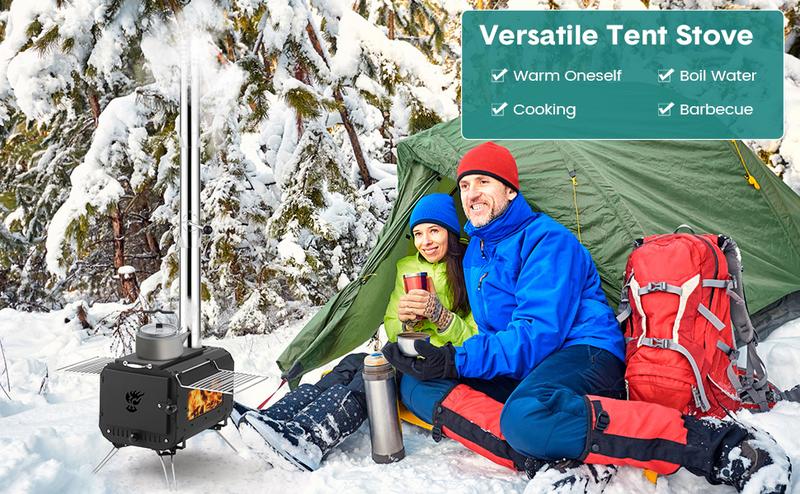 GARVEE Outdoor Portable Wood Stove, Tent Stove,Wood Burning Stove for Camping,Cast Iron Wood Stove,Tent Heaters for Camping, Includes Chimney Pipes ans View Glass,Ice-fishing, Cookout, Hiking, Travel