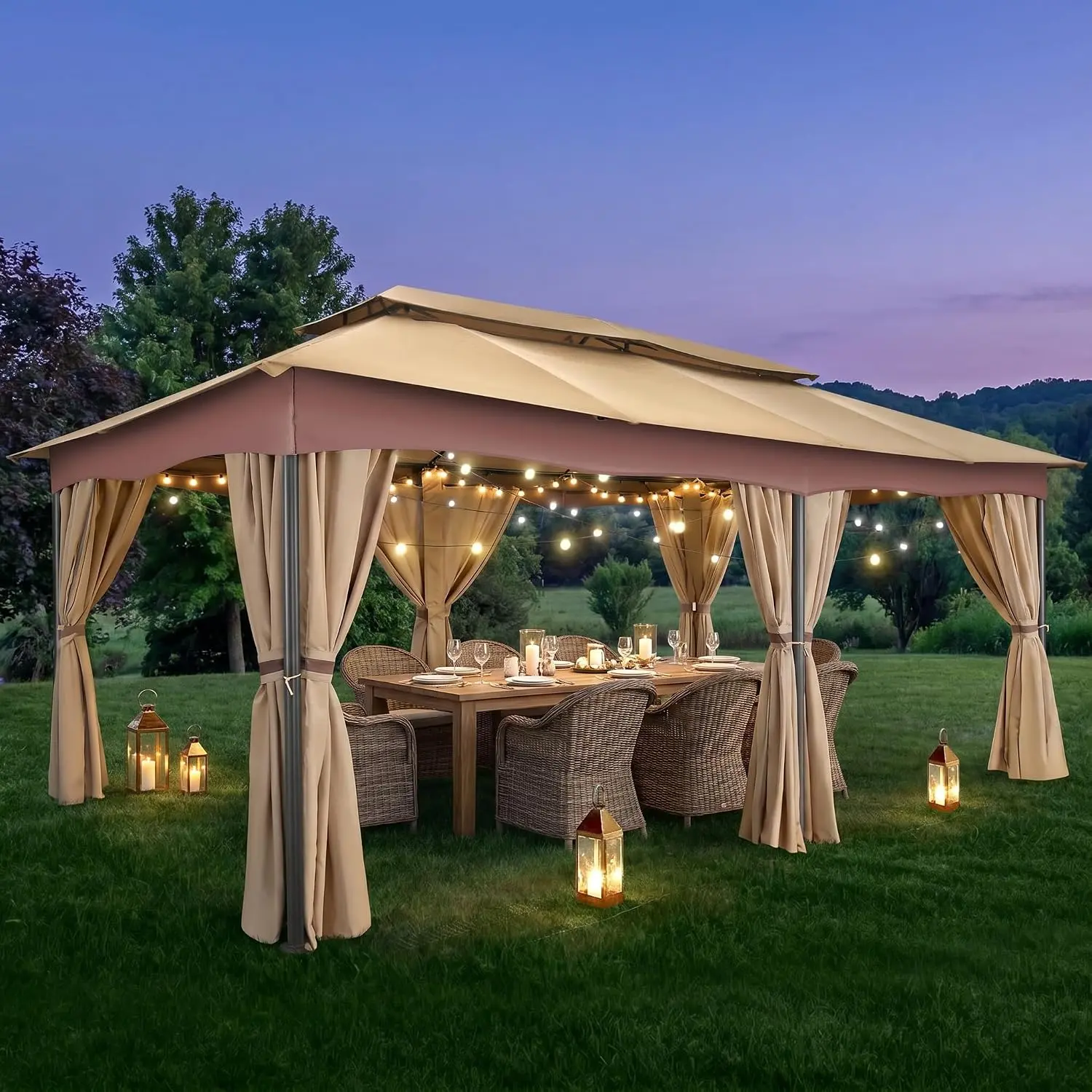 COBIZI 12' x 20' Heavy-Duty Outdoor Gazebo - Waterproof All Seasons Canopy, Winter Warm Curtains, Dual-Roof Metal Frame, for Patio & Backyard, Outdoor Canopy For Patio, Waterproof Canopy