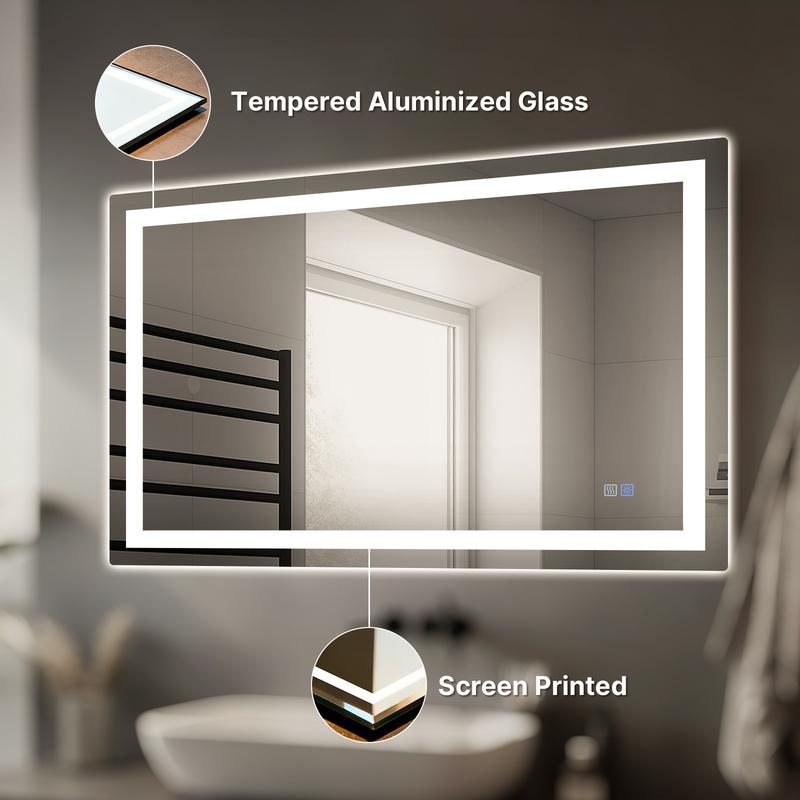 HYPERLITE Dimmable Brightness Bathroom Mirror Lights, 36*28 inches Anti-Fog Function Vanity Mirror Memory Setting LED Wall Mirror , Shatter-Proof Tempered Glass, Modern Illuminated Mirror for Bathroom Dressing Area Jumpstart newyear48*32 60*36 32*24 36*24