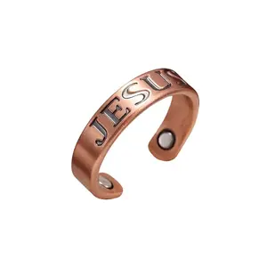 Classic Christian Jesus Letter Adjustable Ring - Trendy Copper Fashion Jewelry for Men & Women, Perfect Birthday Gift, Durable & Stylish Design, Ideal for Casual Attire, Spiritual Accessory |   Trendy Jewelry |   Open Band Design, Vintage Jewelry