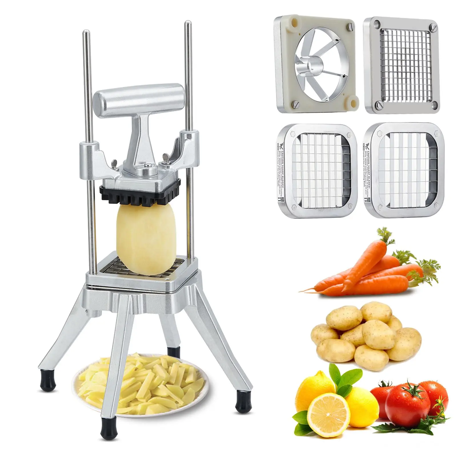 GARVEE Commercial Vegetable Fruit Chopper with 4 Stainless Steel Blades (1/4", 3/8", 1/2" & 6-Wedge Slicer), Heavy Duty French Fry Cutter Manual Dicer Slicer for Potato, Tomato, Onion and Cucumber