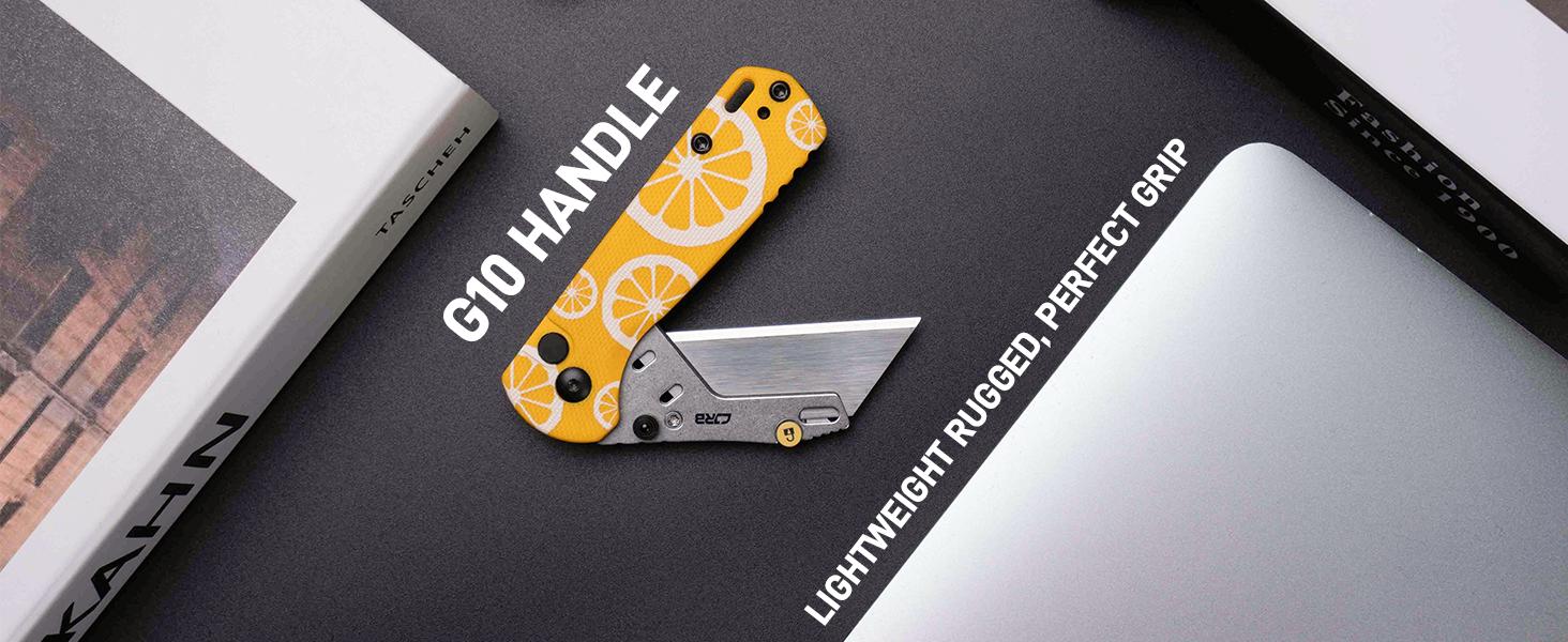 CJRB Boxer Folding Utility Knife, Quick Change Blade, Button Lock EDC Pocket Knife with G10 Handle, Mutitool Pocket Knife Includes 10PCS Total Blades for Everyday carry, Outdoor Camping and reusable foldable tool, lightweight tools, survival gear