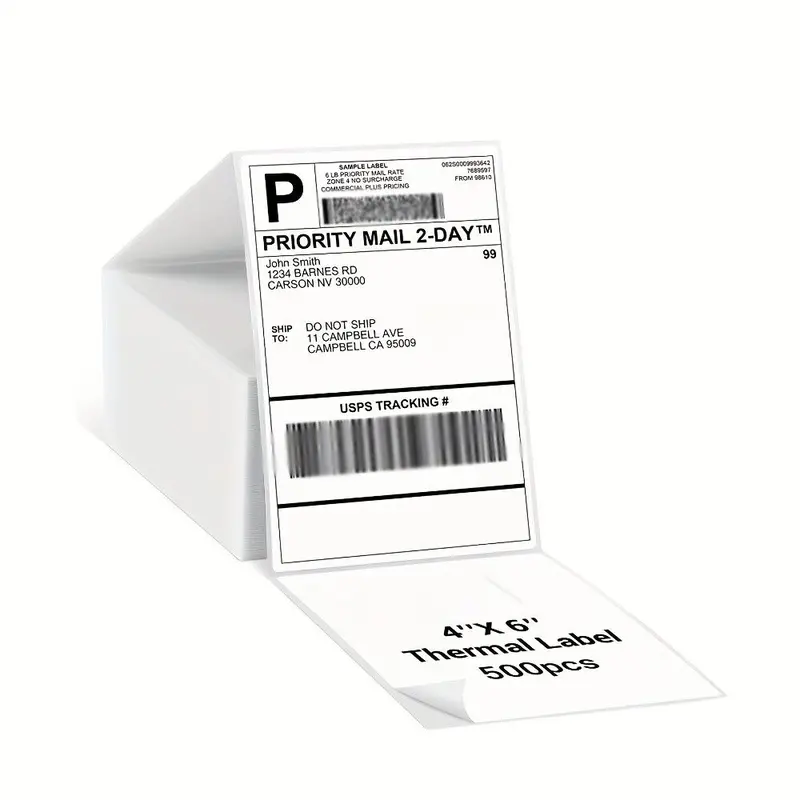 500 4x6 Fanfold Direct Thermal Shipping Labels for Zebra & Rollo Printers