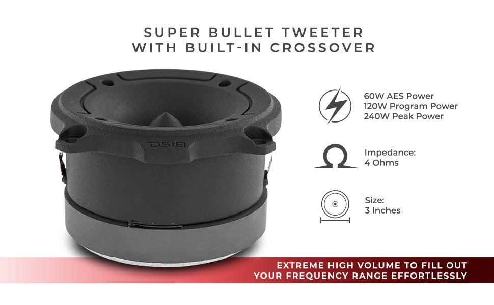 DS18 PRO-TW120 & PRO-TW120B – 3” PRO Aluminum Super Bullet Tweeter – 240 Watts with Built in Crossover (Pair) DS18 PRO-TW120 & PRO-TW120B – 3” PRO Aluminum Super Bullet Tweeter – 240 Watts with Built in Crossover (Pair)