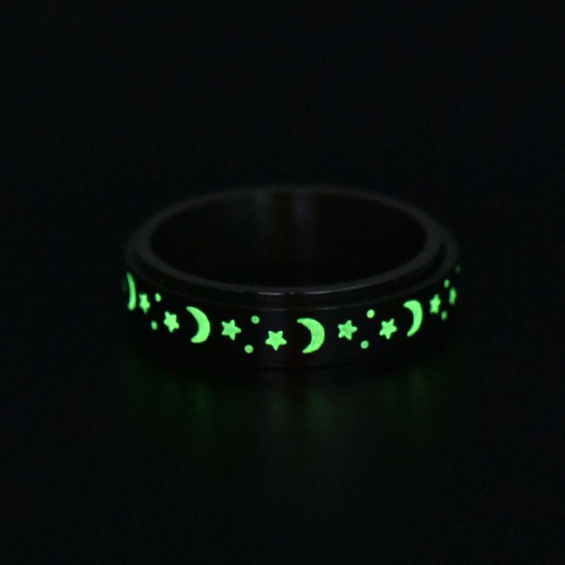 Stainless Steel Glow Moon and Star Spinner Ring Fidget Jewelry Gift for Men and Women