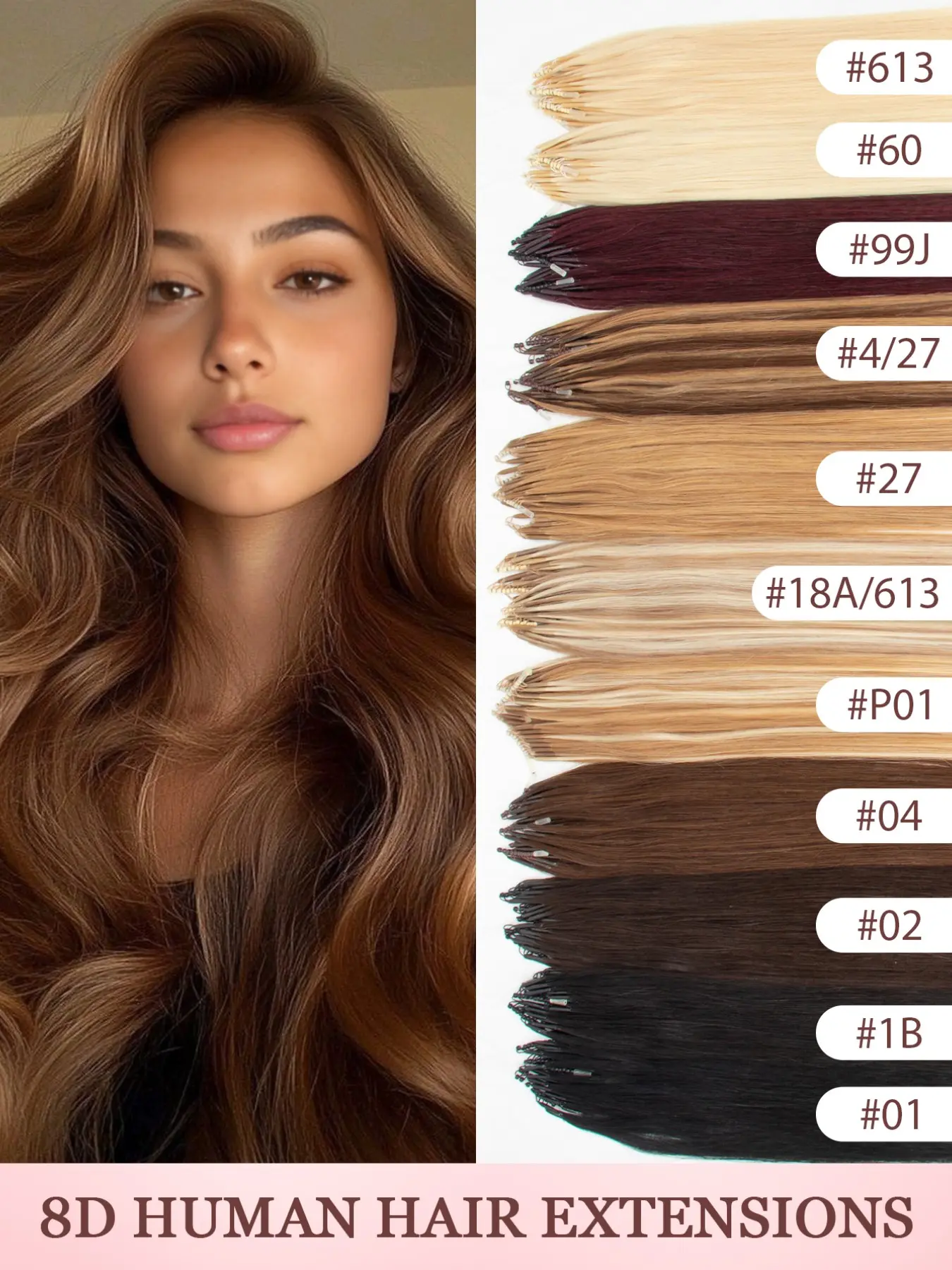 8D Nano Micro Link Fusion Hair Extensions Human Hair Pieces Bulk Extensions - 50 Strands Straight Ash Blonde Highlighted Bleach Blonde - Invisible Mini Silicone Beads Micro Bead Hair Extensions for Daily Volume, Weddings, Parties, Natural Looking Hair