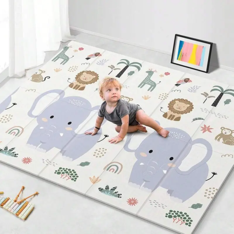 An 79x71 Foldable Baby Play Mat For Floor, Extra Large Tummy Time And Crawling Playmat, Thick Foam Play Mat For Baby, Reversible Portable Babies Floor Mats For Infant, Toddler