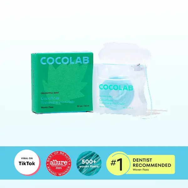 COCOLAB Delicious Mint Dental Floss - Award-Winning, 500+ Woven Waxed Fibers, Coated in Coconut Oil for Freshness & Plaque Removal - 33 Yd, 2-Month Supply