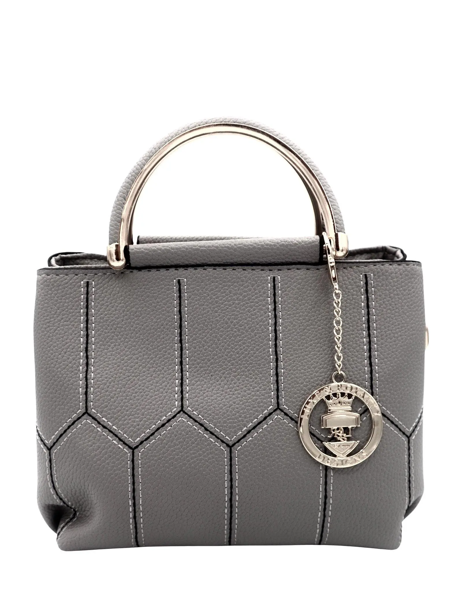 Women's Regal Crownline Mini Satchel - Dark Gray, Adjustable Strap, Lightweight PU Leather, Zip Closure, Casual Evening Handbag