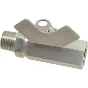 Midwest Control 3/8" Pipe, Reduced Port, Stainless Steel Miniature Ball Valve 2 Piece, InlineTwo Way Flow, MNPT x FNPT Ends, Butterfly Handle, 1,000 WOG, 150 WSP MSMF-33