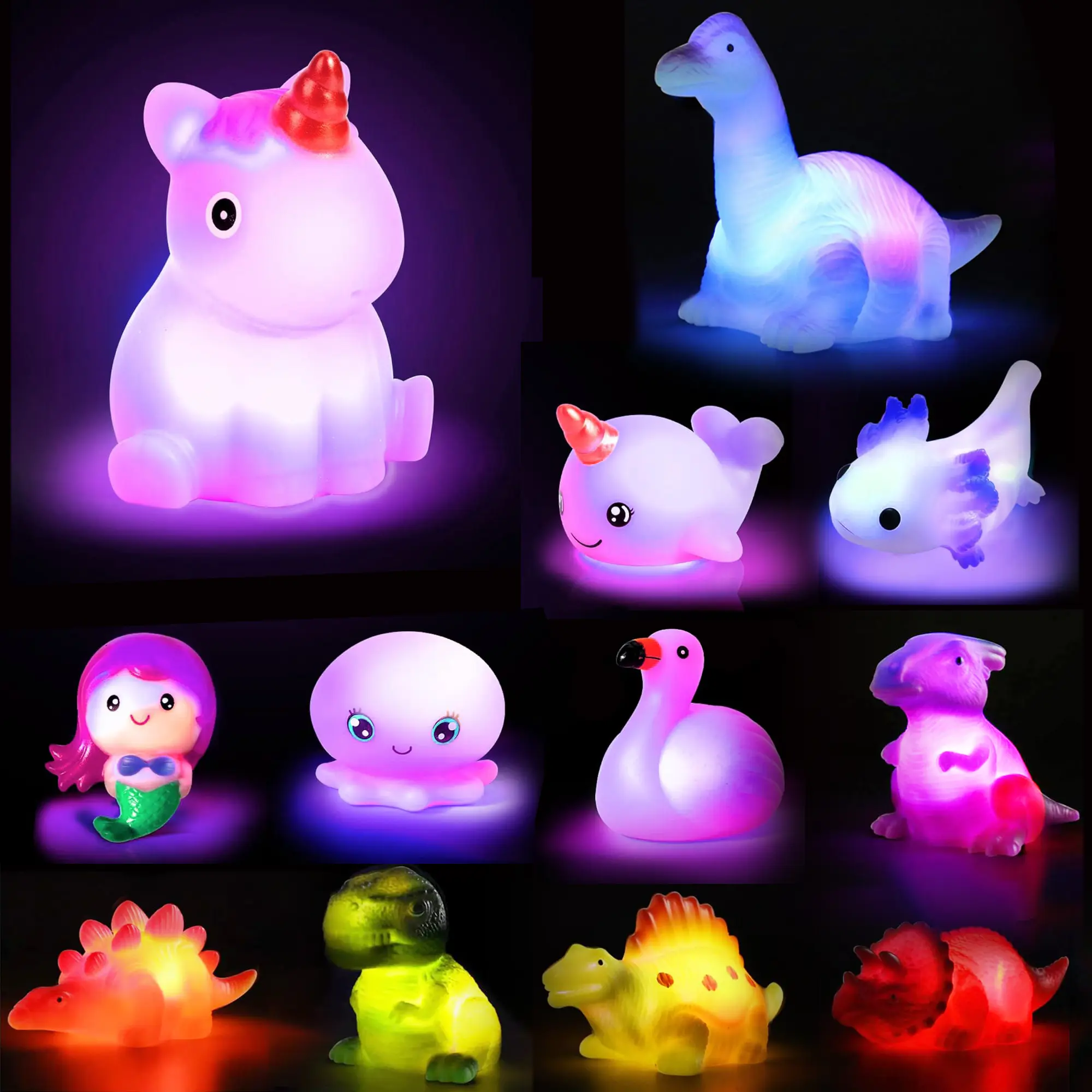 Lihgt-up Bath Toys,Cute Dinosaur Mermaid Animal Model Toys for toddlers,Glow in the Water Toys for Birthdays,  Ideal for Shower, Bathtub, Swimming Pool,Easter Gifts,Summervibes