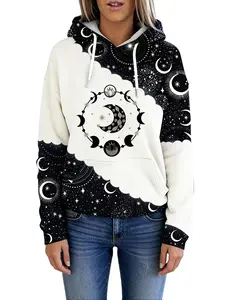 Women's Retro Black Star Moon Print Hoodie Pullover Western Hooded Sweatshirt Casual Long-sleeved,Winter Clothes for Women