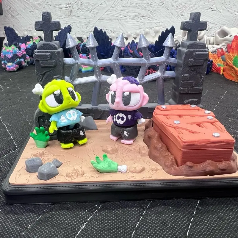 3D Printed Lightweight Plastic Miniature Spooky Zombie Graveyard Decorative Ornament - Halloween Home Decor, Colorful Cartoonish Detailed Standing Shelf Statue, Desk Gifting Item