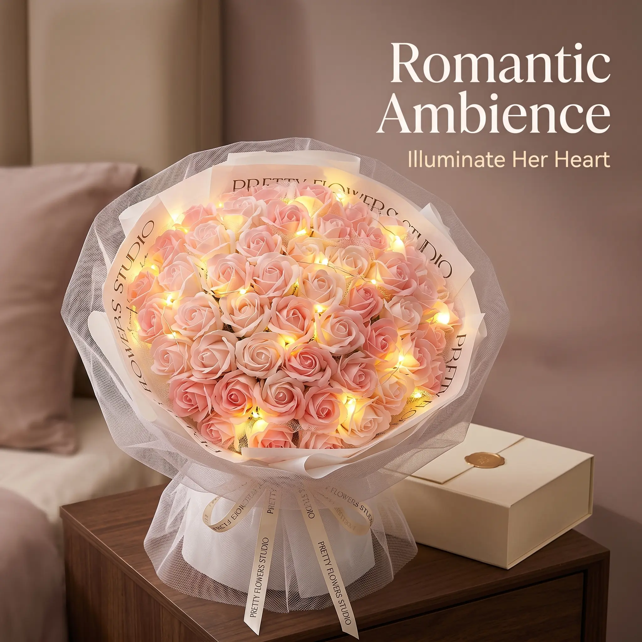 52 Roses Soap Flower Bouquet with LED Lights - Eternal Love Gift for Her soap flower bouquet valentine's day gift anniversary gift for girlfriend preserved like rose bouquet long lasting rose bouquet
