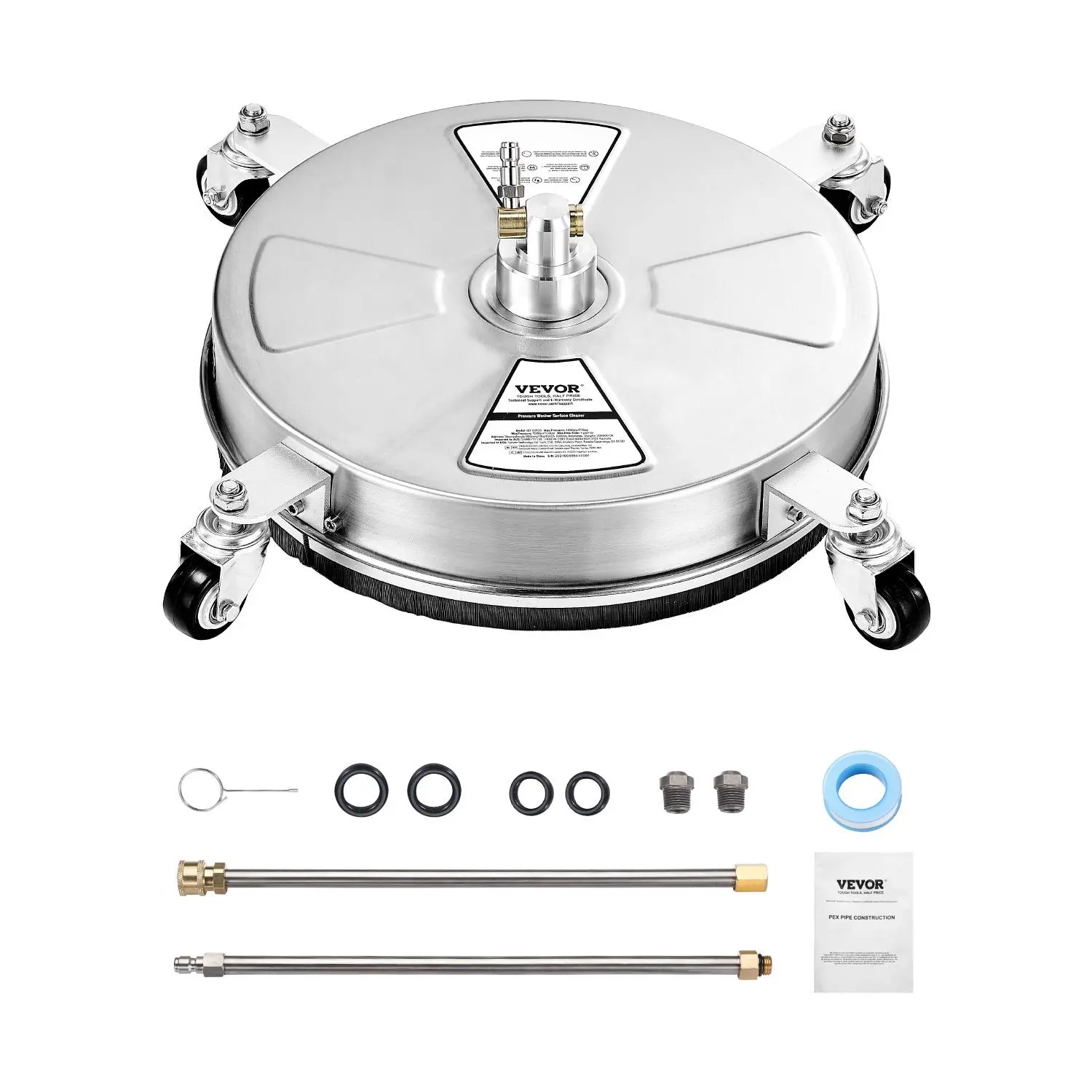 【Summerfinds】VEVOR 15" Pressure Washer Surface Cleaner4 Wheels4000 Max PSI2 Extended WandsPower Washer Accessory for  Cleaning Tasks, Pressure Washer Accessories