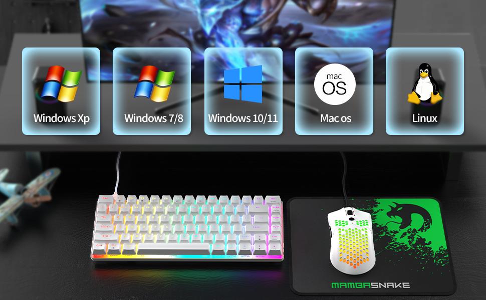 Wired Gaming Keyboard and Mouse with Mousepad,82 Keys LED Backlit Mechanical Keyboard,RGB Gaming Mouse with 12000 DPI,Green Mousepad for PC Mac