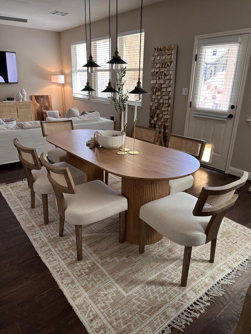 【Valentines'Day】DAYALANE Payson Modern Cane Dining Room Chairs Set of 2 Nature Cane Back Upholstered Beige Light Solid Wood Legs Ergonomic Curved Backrest for Mid Century Kitchen Party Furniture