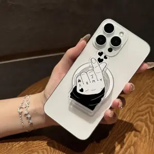 Cute Finger Heart Phone Grip Black White Aesthetic Love Hand Sign Phone Stand Holder Trendy Minimalist Phone Accessory Gift For Couples And Friends