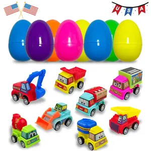 8 Pack Prefilled Plastic Easter Eggs with Pull Back Engineering Cars Inside, Easter Basket Stuffers