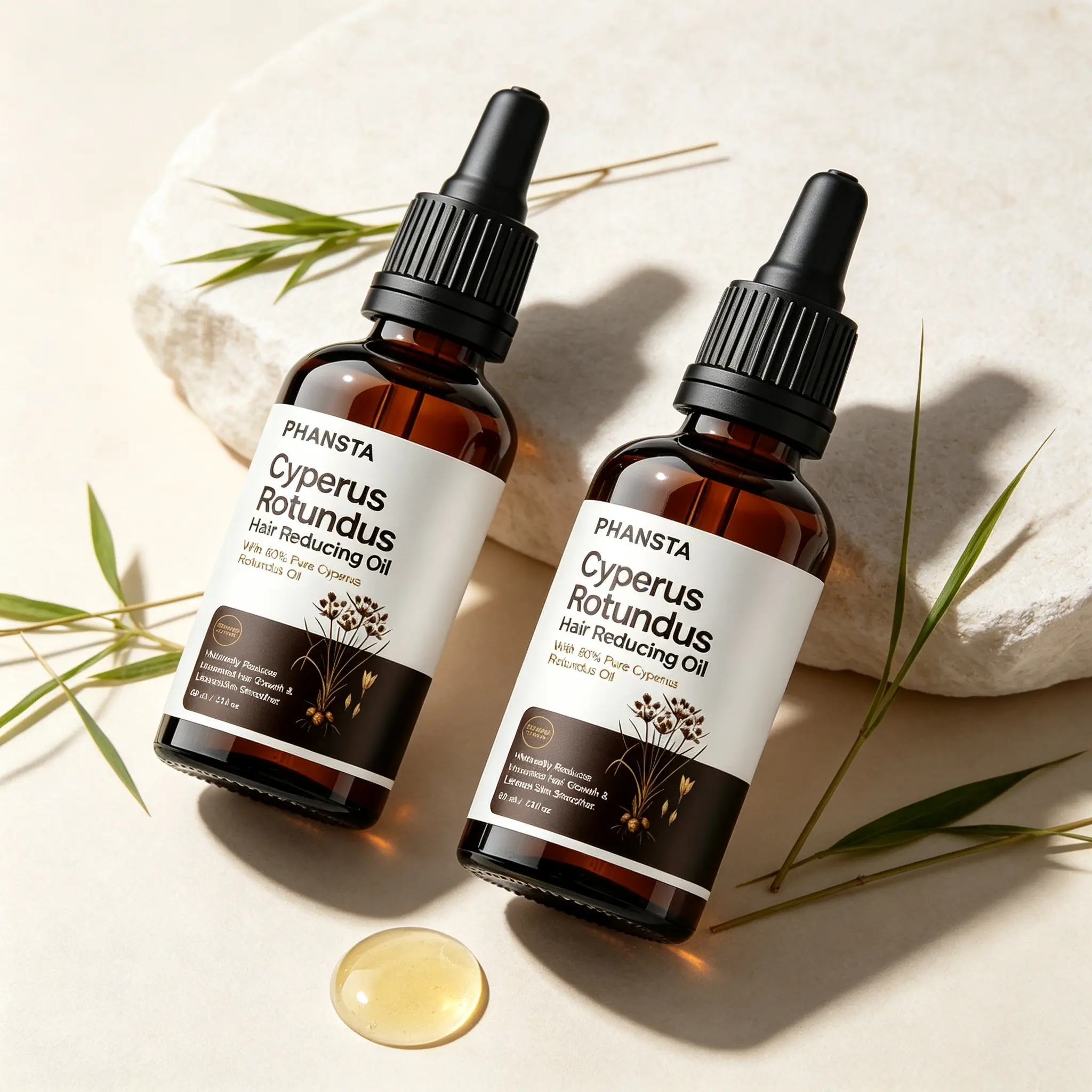Cyperus Rotundus Hair Inhibitor Oil – PHANSTA 80% Pure Formula – For Arms, Legs & Underarms – 2-Pack 60ml