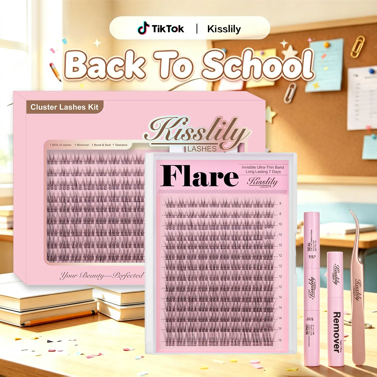 Flare| Kisslily Clean Girl Lash Clusters Kim & Kylie D curl C Curl | Spider Lash | Volume Boosting | Waterproof | Long-Lasting | DIY Extensions Soft | Easy DIY At Home | Ultra Thin Band |Beginner Makeup Lashes #tiktokshopbacktoschool tiktokshopbacktoschoo