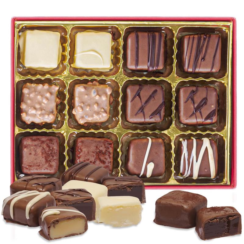 Valentine’s Day Luxury Milk Chocolate Truffles Gift Box, 12-Piece Assorted Belgian-Style Chocolates, Gift For Her Or Him, Box Of Chocolates For Date Night Desserts, Birthdays And Anniversaries