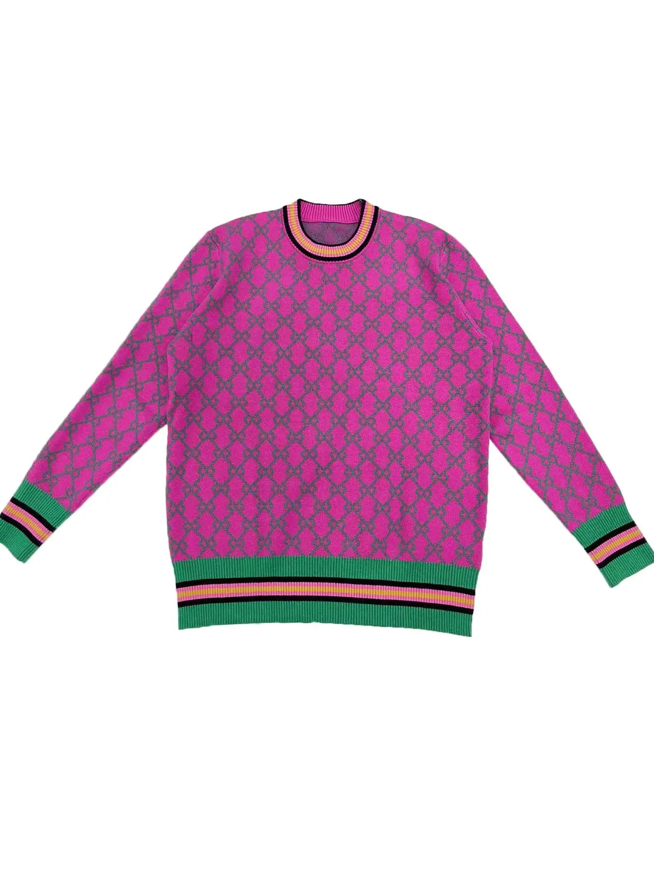 Autumn Winter New Long Sleeve Knit Sweater, Casual Diamond Grid Pattern Design, Soft Skin-Friendly Fabric, Warm Fitted Pullover, Multiple Colors Available, Knitwear, Casual Chic Knitwear