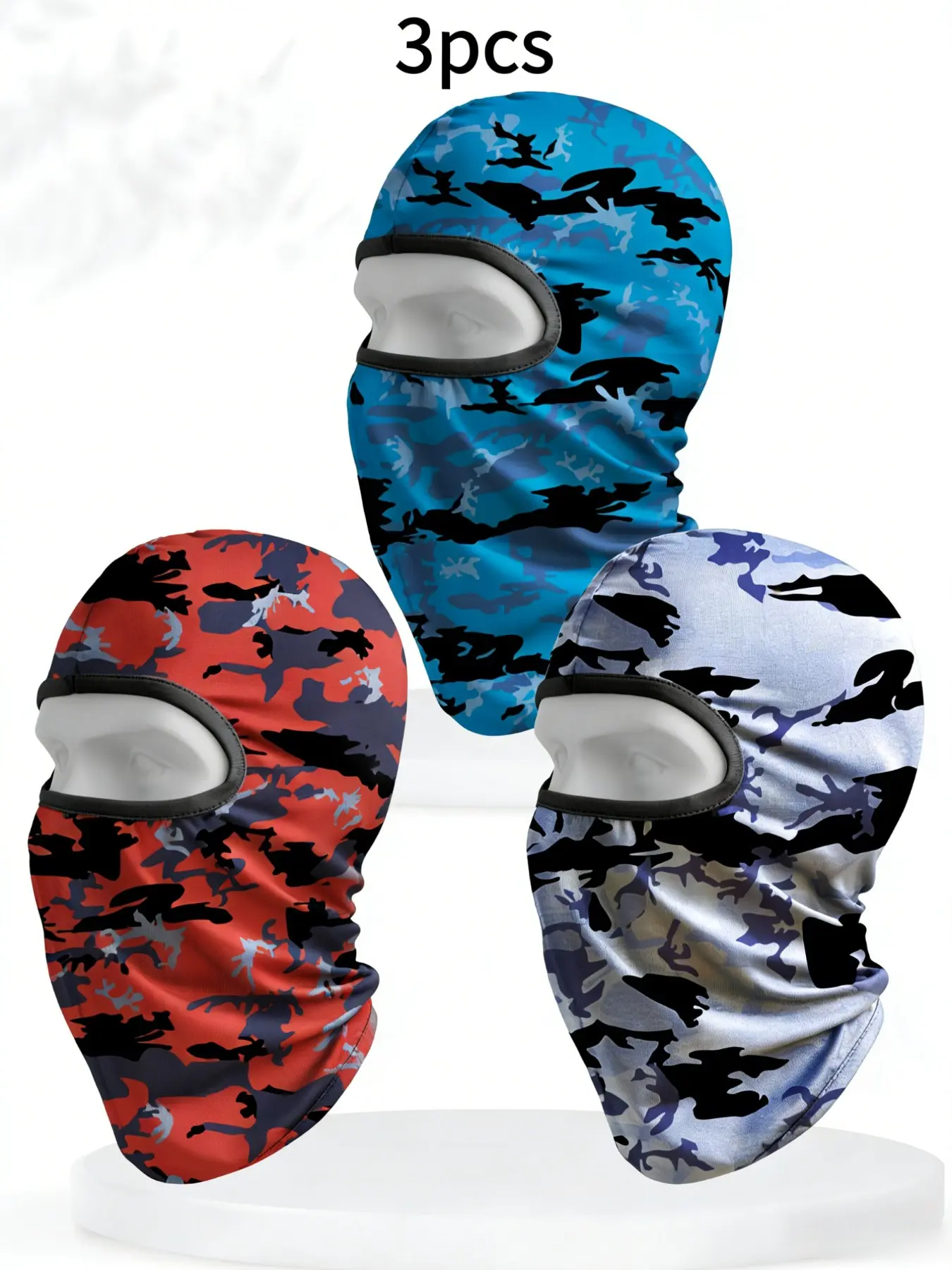 3pcs Outdoor Motorcycle Full Face Mask Set, Tactical Camouflage Balaclava Hat, Mountain Skiing Face Cover, Breathable Multi-Functional Headscarf, Motorcycle Gear