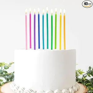 40-Count Rainbow Birthday Candles, Tall Thin Birthday Cake Candles Set, Rainbow Cupcake/Cake Decorations