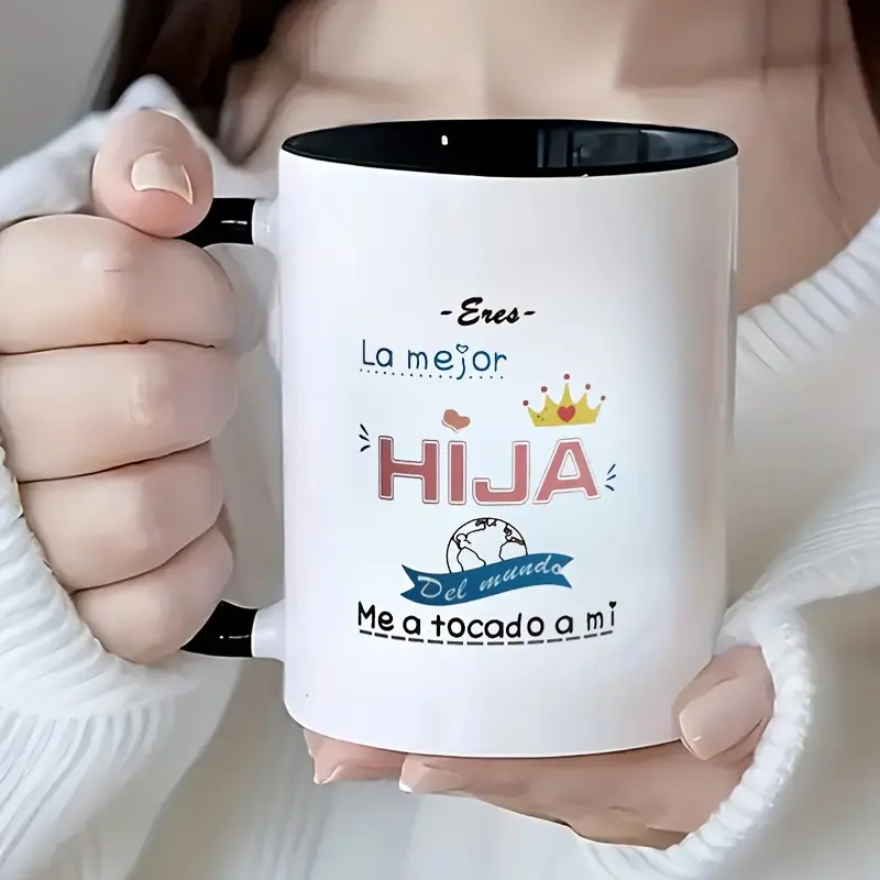 11oz Ceramic Coffee Mug for Daughter - White with Terracotta Exterior, Spanish Quote "Hiya" & "My Greatest Achievement", Dishwasher-Safe Reusable Drink Cup, High-Quality Finish, Single Mug for Adults, Birthday Graduation Gift, Birthday Gift Ideas